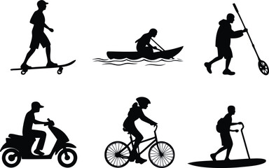 Fototapeta premium Set of black silhouettes showing people doing various outdoor sports and leisure activities