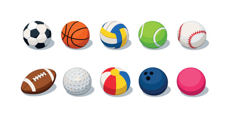 Obraz premium Collection of diverse sports balls arranged in two rows on a white background