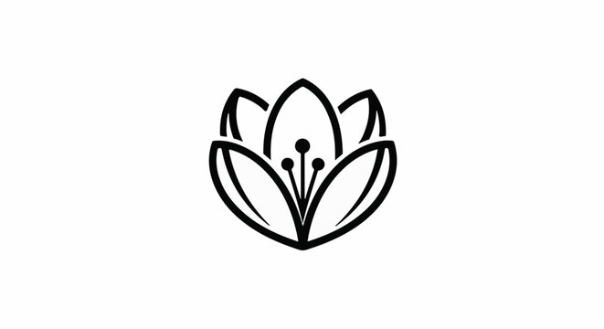 Simple black outline drawing of a blooming flower with petals and stamens