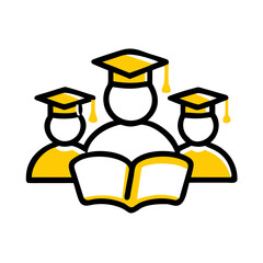 Graduation students with caps and book icon illustration simple line art. © trandoo