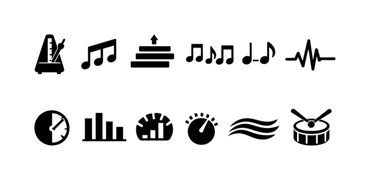 Collection of music and tempo related icons on a white background