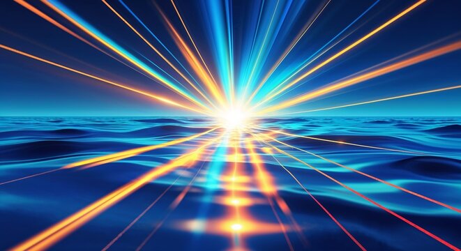 Brilliant ocean blue color light flare with radiant streaks and glowing aura