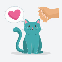 Fototapeta premium Cute Cat Thinking of Love with Hand Reaching Out