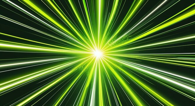 Luminous lime color explosion radiating outward with flowing light trails