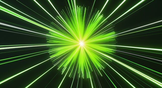 Luminous lime green color explosion radiating outward with flowing light trails