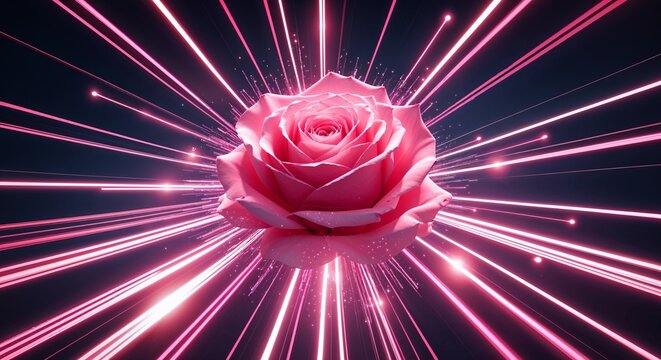 Luminous rose color explosion radiating outward with flowing light trails