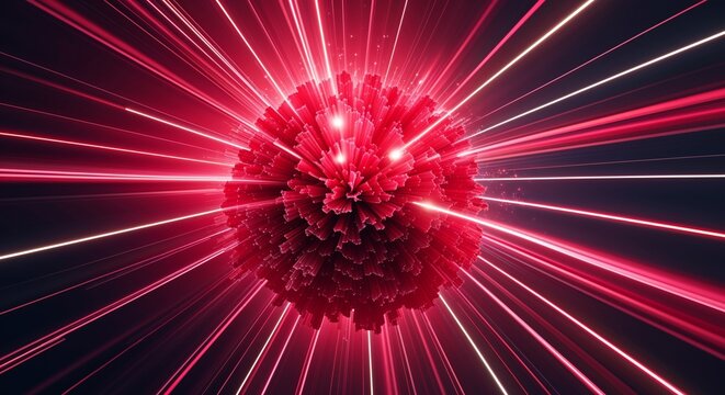 Luminous ruby color explosion radiating outward with flowing light trails