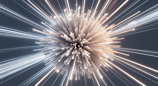 Luminous silver color explosion radiating outward with flowing light trails