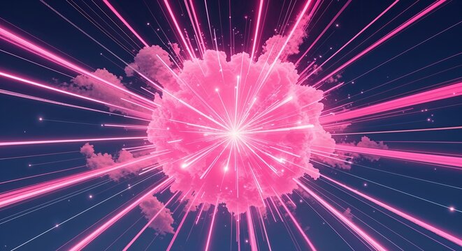Luminous sky pink color explosion radiating outward with flowing light trails