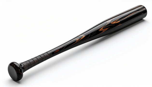 Dark polished baseball bat with striking wood grain and black grip
