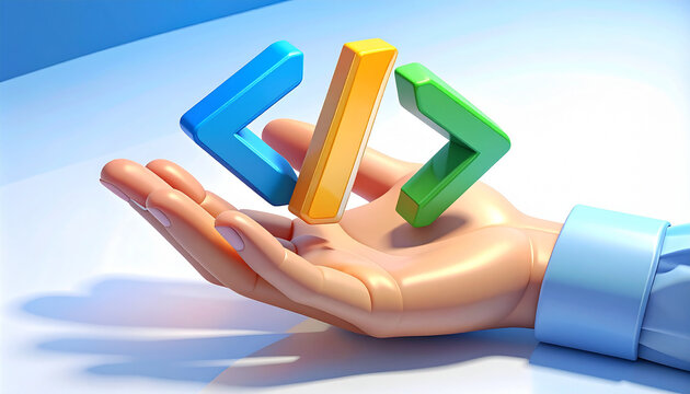 Hand presenting abstract geometric symbols for code or programming
