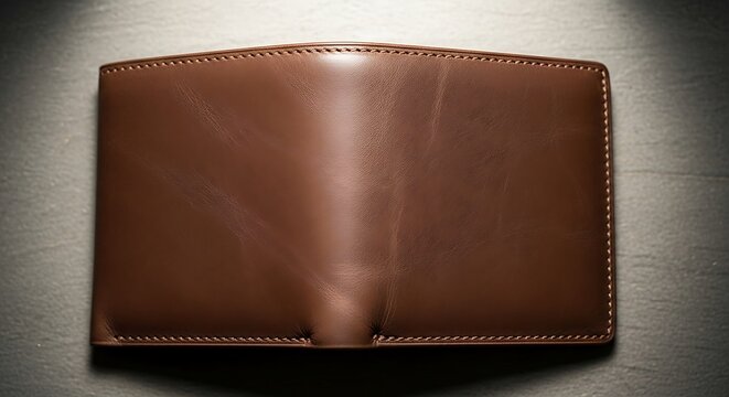 Brown Leather Wallet on Gray Background.