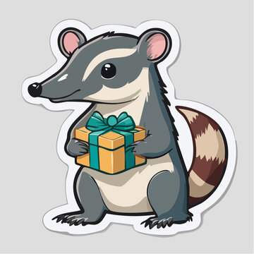 Cute Cartoon Coati Holding a Gift Box