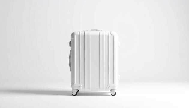 Side profile of a white modern rolling suitcase with wheels and handle