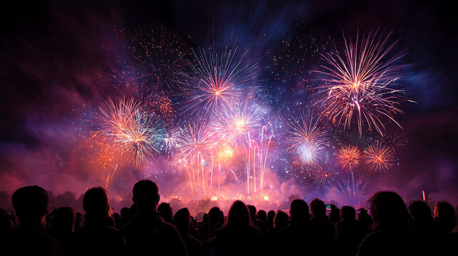 Crowd Watching Fireworks Display on Bonfire Night