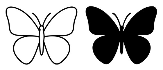 Butterfly minimalist illustration, outline and silhouette animal icon © Nurhalimah
