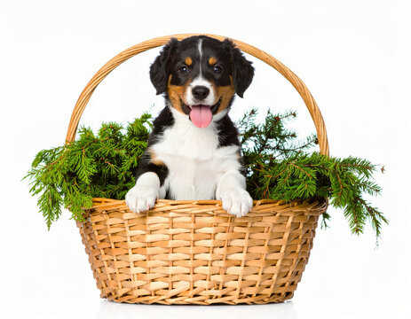 Happy puppy close view isolated on white background, cheerful young dog, cute pet portrait