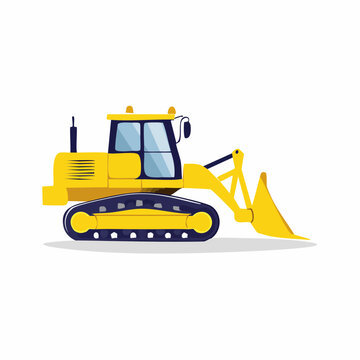 Yellow bulldozer with tracks and bucket