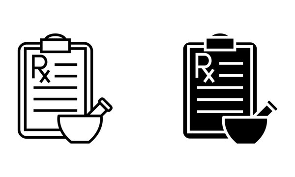medical prescription clipboard with mortar and pestle icon vector