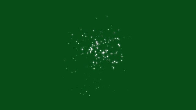 Glowing magic glitter trail animation with twinkling stars, fairy dust sparkle particles, shimmering star line path on green background, seamless 4K loop