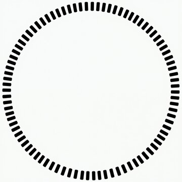 Black dashed circle frame. Round outline border made of vertical dashes. Geometric shape design element on white background. Simple graphic symbol for various uses.