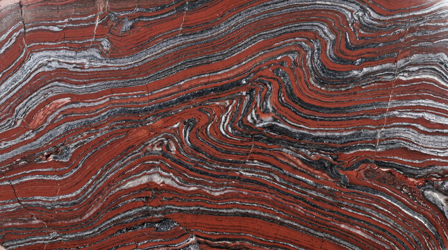 Polished Banded Iron Formation with Hematite and Magnetite Layers