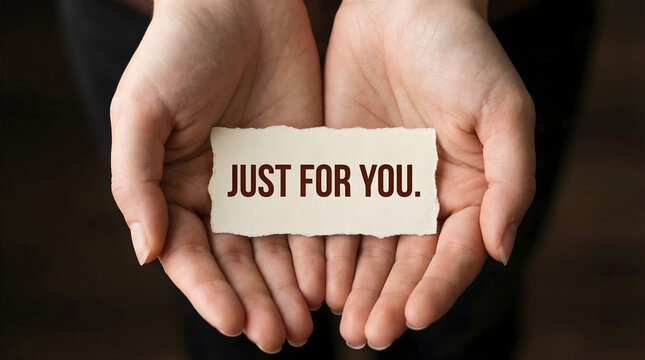 Hands hold a personalized message just for you on a torn piece of paper