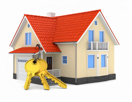 House isolated on white background representing mortgage, home loan, rent payment, real estate and housing problems concept
