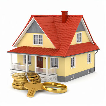 House isolated on white background representing mortgage, home loan, rent payment, real estate and housing problems concept