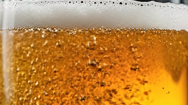 Closeup of Refreshing Beer with Bubbles and Foam.