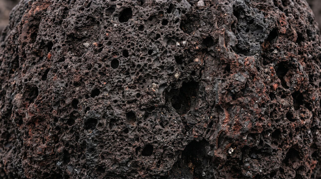 Volcanic Lava Bomb Macro with Vesicular Basalt Holes