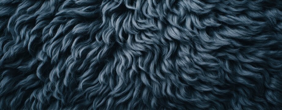 Close up macro texture of soft dark blue sheep wool animal fur background plush fabric detail abstract textile surface cozy material concept