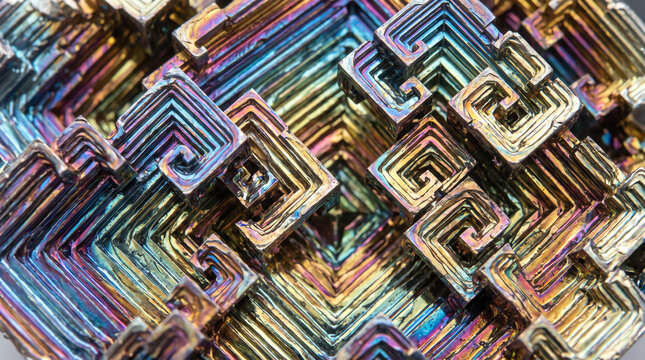 Lab-Grown Bismuth Crystal with Stepped Hopper and Rainbow Iridescence