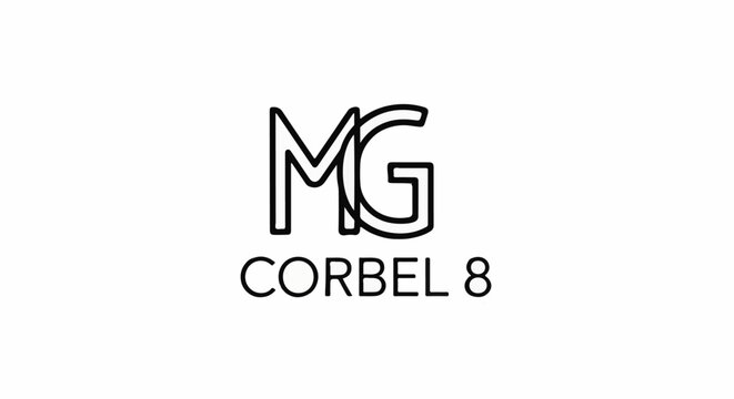 Stylized letters MG superimposed over each other, with text "CORBEL 8" below