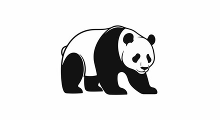 Naklejka premium Stylized black and white illustration of a panda bear walking