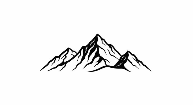 Stylized black and white mountain range with sharp peaks and rugged slopes