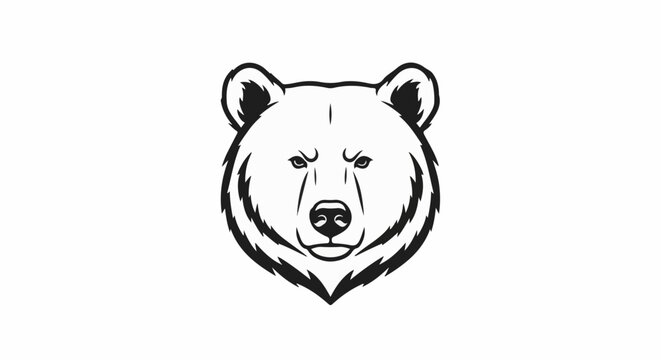 Stylized black and white illustration of a fierce bear's head