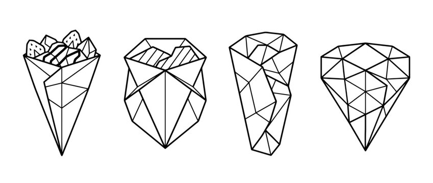 crepe , Geometric Origami line art vector set