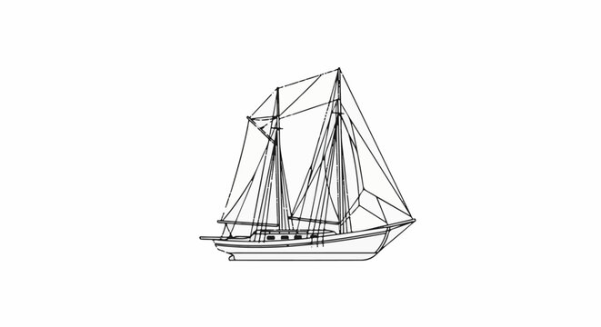 Stylized line drawing of a two-masted sailing vessel with full sails
