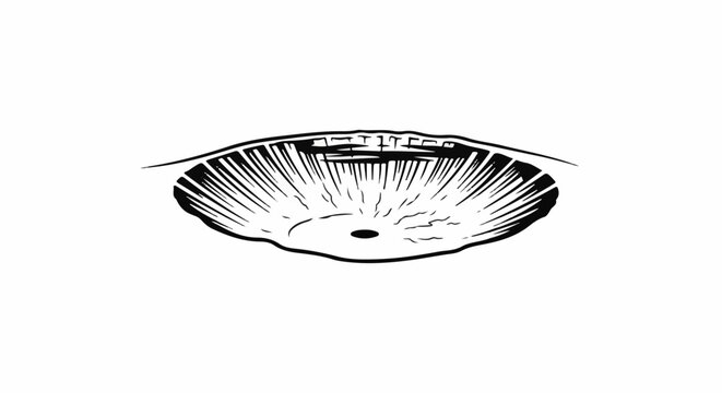 Stylized, hand-drawn illustration of a shallow crater with radiating lines