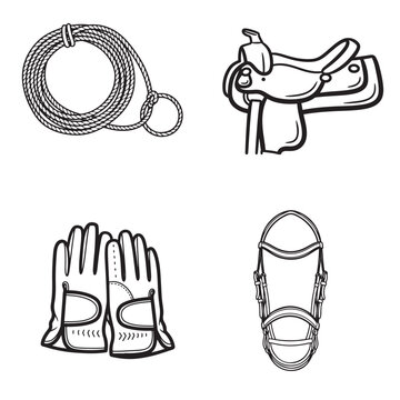 Western saddle rope gloves spur equestrian equipment