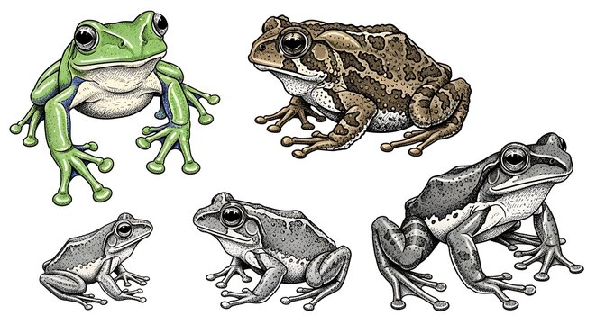 Collection of frogs in different colors.