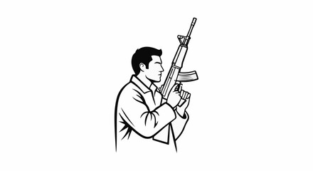Fototapeta premium Stylized man in profile holding a rifle vertically