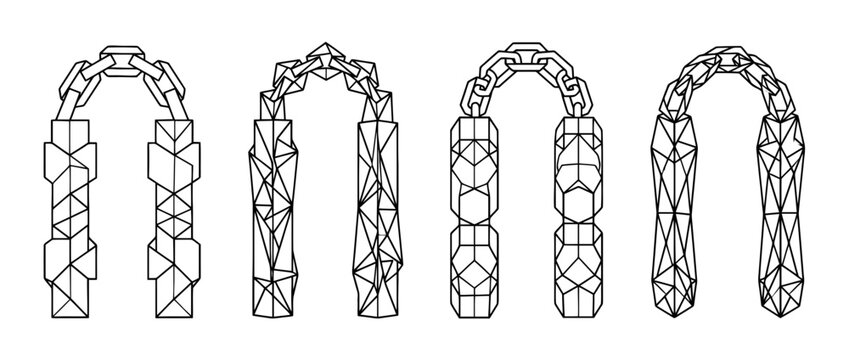 nunchaku , Geometric Origami line art vector set