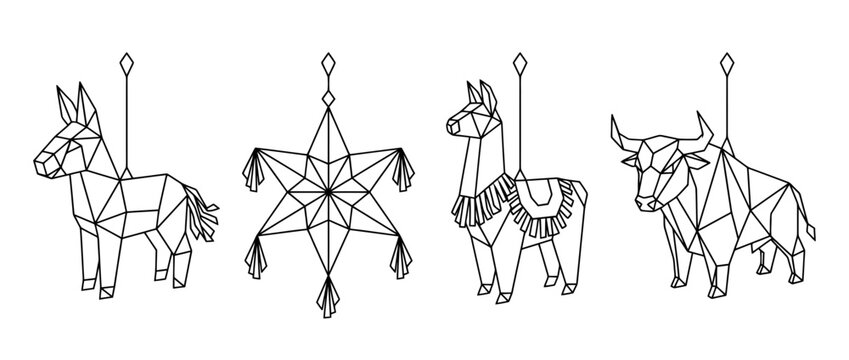pinata , Geometric Origami line art vector set