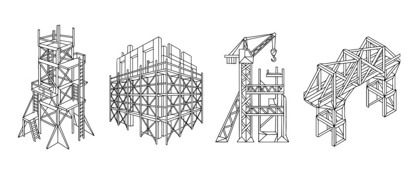 scaffolding , Geometric Origami line art vector set