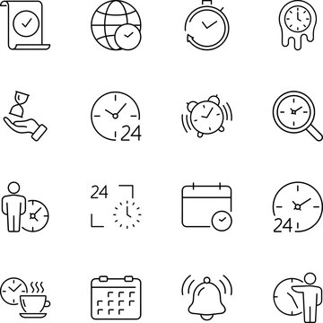 Clock calendar schedule appointment watch icons, clock, calendar, stopwatch, alarm clock, hourglass, globe, bell, document