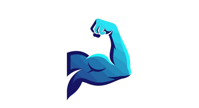 Strong flexing bicep illustration in a vibrant blue gradient.
