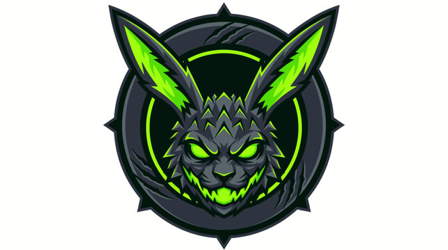 Dynamic esport mascot logo of an aggressive stylized rabbit monster, with glowing green eyes and ears, perfect for gaming, streaming, and competitive teams