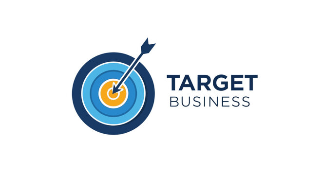 Modern business target logo with arrow hitting the bullseye representing success.